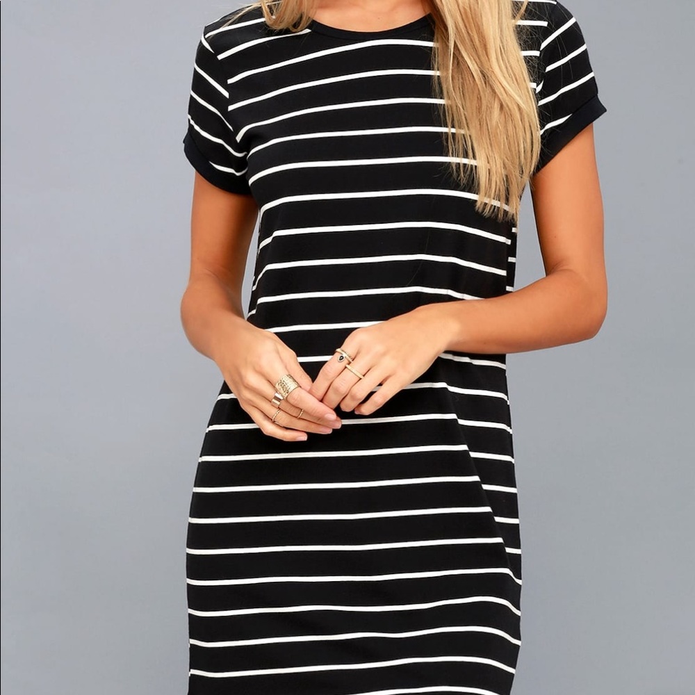 Lulus Cafe Society Striped Shirt Dress